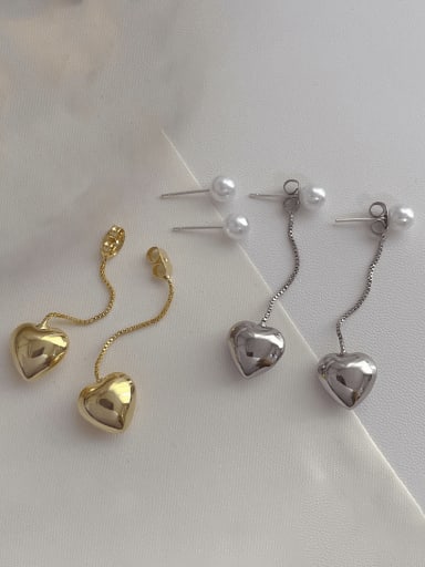 Brass Imitation Pearl Heart Minimalist Drop Earring