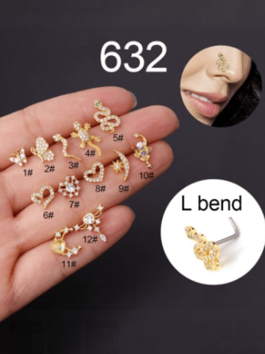 L-shaped screw rod Brass Cubic Zirconia Butterfly Cute Snake Moon  Nose Rings(Single Only One)