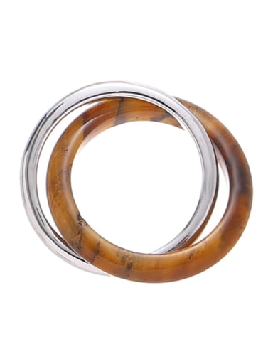 Tiger Eye Stone White Gold Ring Brass Enamel Geometric Vintage Stackable Ring