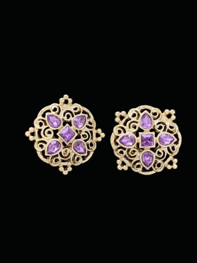 purple Alloy Glass Stone Hollow Flower Statement Stud Earring