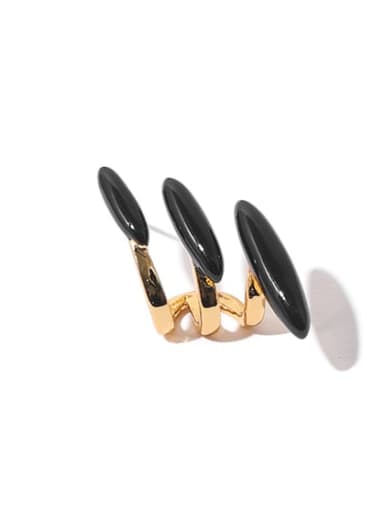 Brass Enamel Geometric Line Vintage Clip Earring