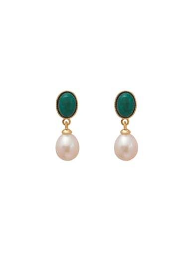 18K gold+green Brass Imitation Pearl Water Drop Minimalist Drop Earring