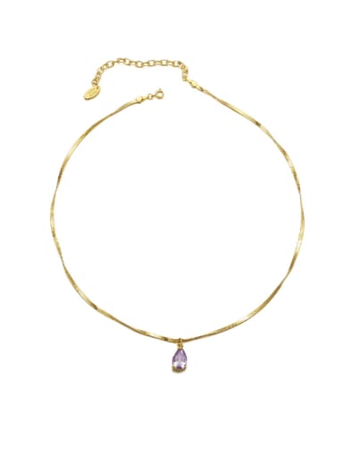 Purple Droplet Shaped Zircon Necklace Brass Cubic Zirconia Water Drop Vintage Necklace