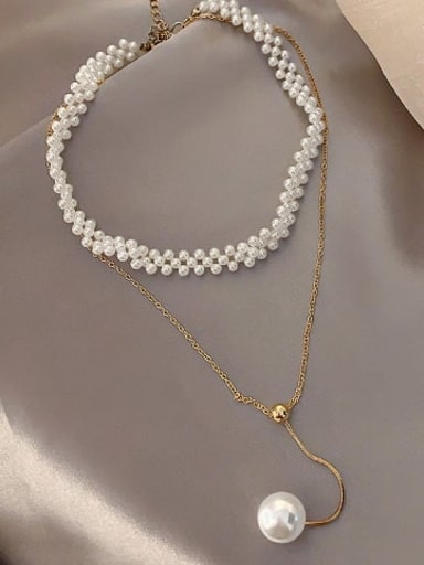Zinc Alloy Imitation Pearl White Locket Trend Lariat Necklace