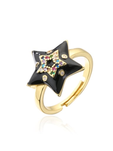 11582 Brass Enamel Rhinestone Five-pointed star Vintage Band Ring