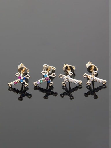 Brass  Cross Cubic Zirconia  Minimalist Stud Earring