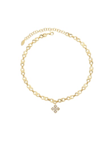 Brass Shell Cross  Vintage  Hollow Chain Necklace