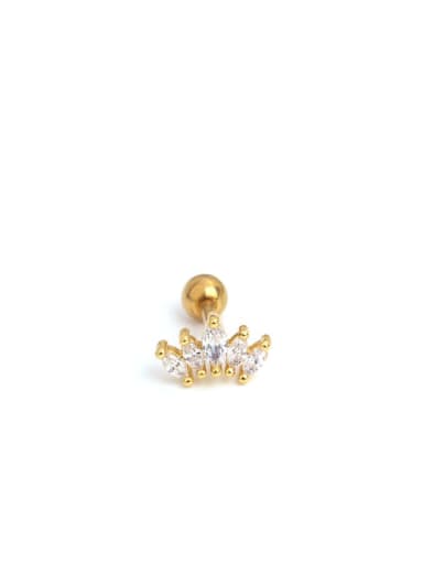 gold  0.8mm (Single) Brass Cubic Zirconia Crown Hip Hop Stud Earring