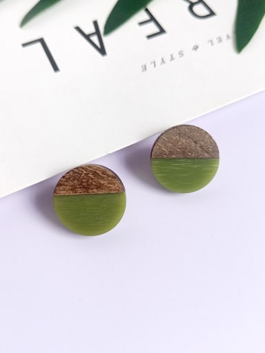 Resin Heart Vintage wood color matching Stud Earring/Multi-Color Optional