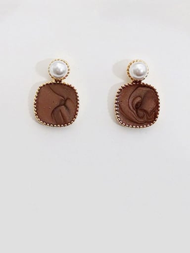 Coffee color Copper Imitation Pearl Geometric Minimalist Drop Trend Korean Fashion Earring