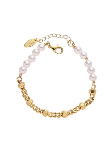Bracelet Brass Imitation Pearl Hip Hop Geometric  Bracelet and Necklace Set