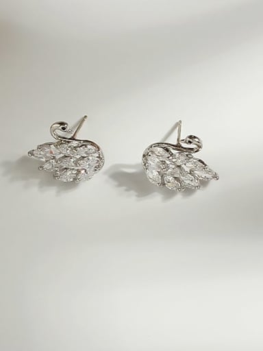 Copper Cubic Zirconia Swan Cute Stud Trend Korean Fashion Earring