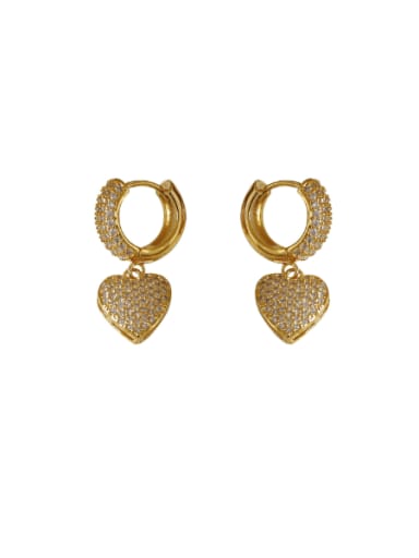 Brass Rhinestone Heart Minimalist Huggie Earring