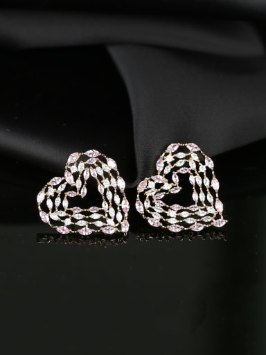Brass Cubic Zirconia Hollow Heart Luxury Cluster Earring