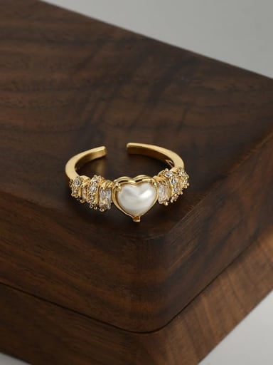 Brass Imitation Pearl Heart Dainty Band Ring