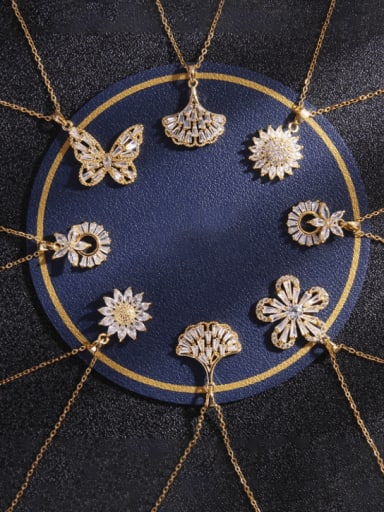 Copper Cubic Zirconia Flower Butterfly  Trend Pendant Necklace