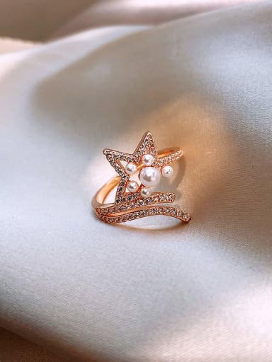 Alloy Imitation Pearl White Star Trend Band Ring