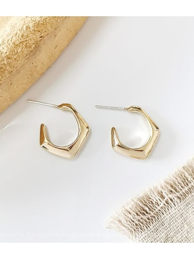 14K gold Copper Smooth Geometric Minimalist Stud Trend Korean Fashion Earring