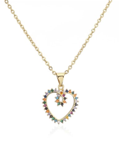 21101 Brass Cubic Zirconia  Vintage Heart Pendant Necklace
