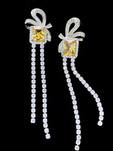 Brass Cubic Zirconia Bowknot  Tassel Luxury Cluster Earring