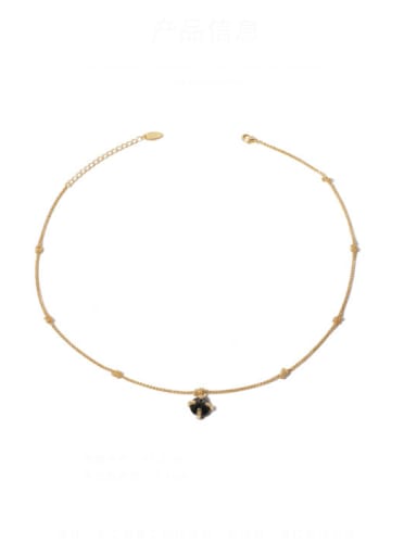 Brass Glass Stone Round Vintage  Pendant Necklace