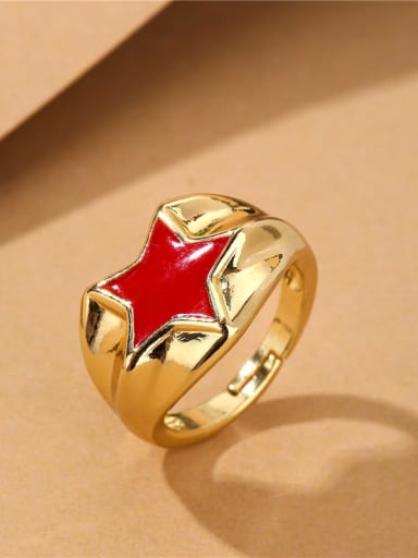11011 Brass Enamel Five-Pointed Star Minimalist Band Ring