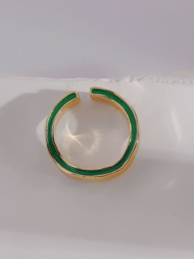 14k Gold [pearlescent green] Brass Enamel Geometric Minimalist Band Ring
