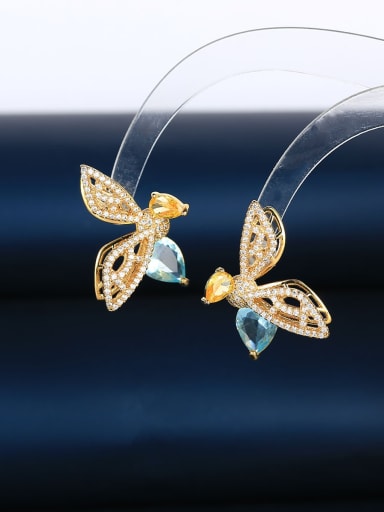 wathet Brass Cubic Zirconia Butterfly Dainty Stud Earring