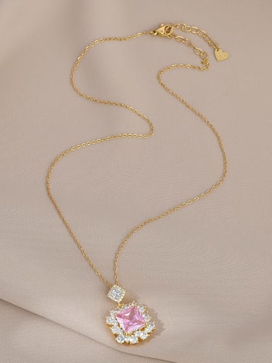 Brass Cubic Zirconia Pink Geometric Dainty Necklace