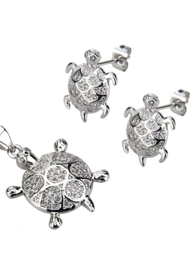 Brass Turtle Cubic Zirconia Earring and Necklace Set