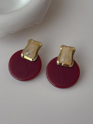 Wine red Brass Enamel Geometric Minimalist Drop Earring