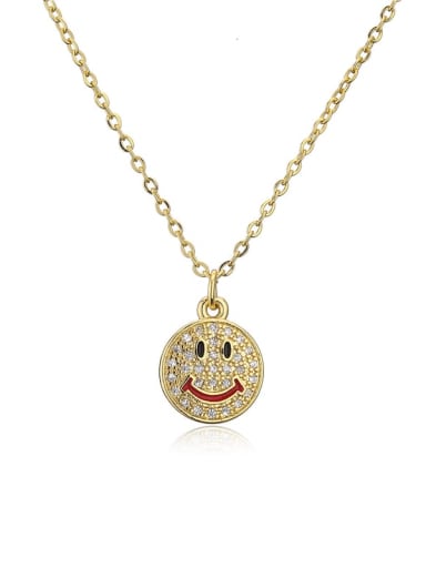 Brass Cubic Zirconia  Vintage Enamel Smiley Pendant Necklace