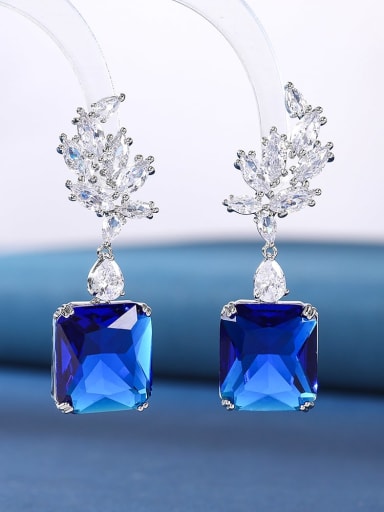 Spinel blue glass Brass Cubic Zirconia Multi Color Geometric Luxury Cluster Earring