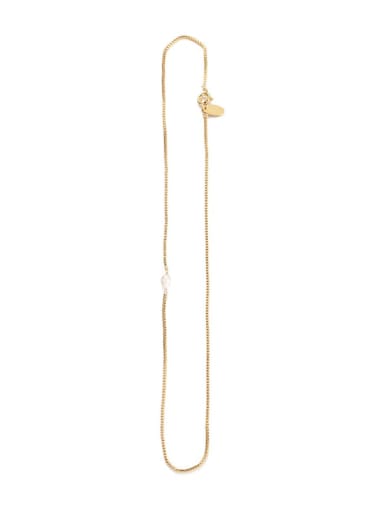Brass Imitation Pearl Vintage   Geometric Chain  Necklace