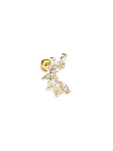 gold(Single) Brass+Titanium Steel Cubic Zirconia Leaf Cute Stud Earring