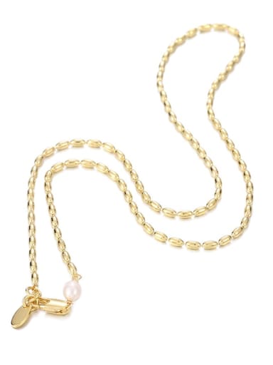 Brass Oval  Bead Minimalist Beaded Necklace