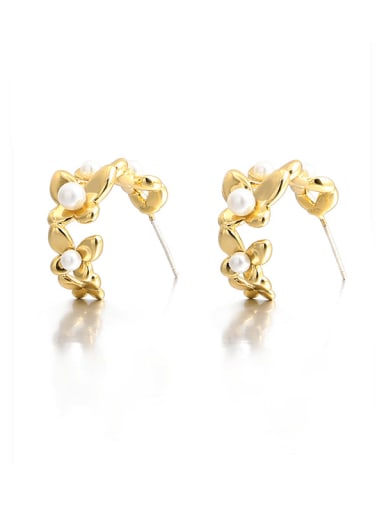 Brass Imitation Pearl Butterfly Vintage Stud Earring