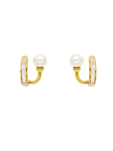 Brass Shell Geometric Minimalist Huggie Earring