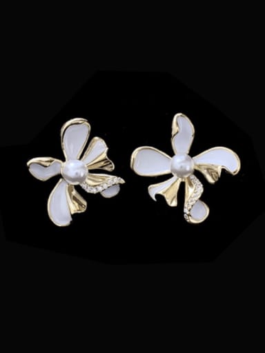 Brass Rhinestone Enamel Flower Minimalist Stud Earring