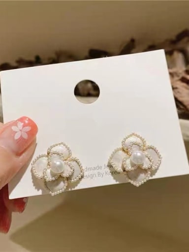 White French Flower Earrings Zinc Alloy Black Enamel Flower Trend Stud Earring