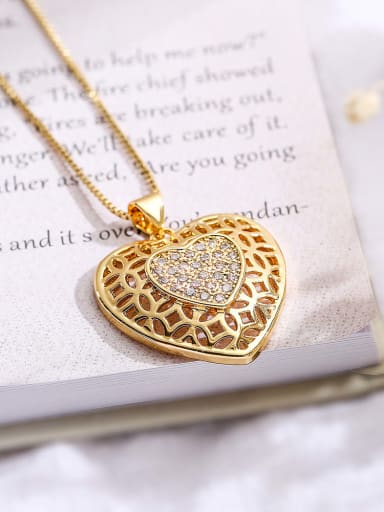 23370 Brass Cubic Zirconia Heart Dainty Necklace