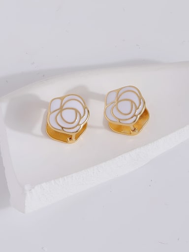 14k gold [white] Brass Enamel Rosary Flower Minimalist Stud Earring
