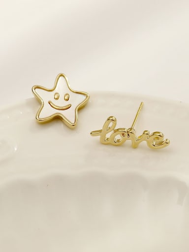 Brass Enamel Cute Asymmetrical star letters  Stud Trend Korean Fashion Earring