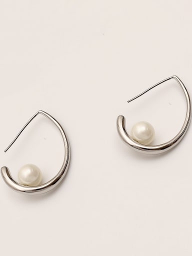 White K Brass Imitation Pearl Water Drop Minimalist Stud Trend Korean Fashion Earring