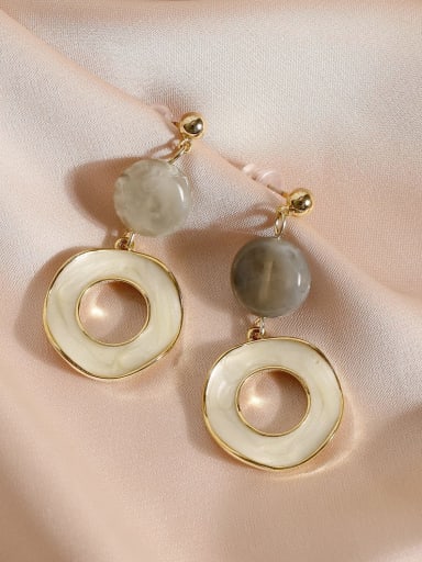 14K gold rice white [Earrings] Brass Enamel Geometric Minimalist Drop Earring