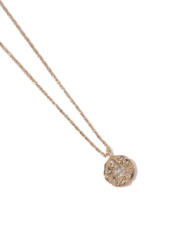 Brass Rhinestone Star Vintage Round Pendant Necklace