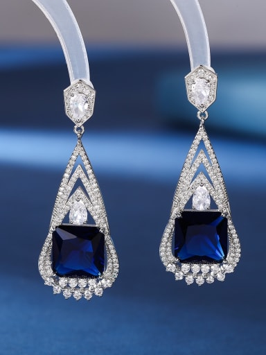 Spinel blue Brass Cubic Zirconia Geometric Luxury Drop Earring