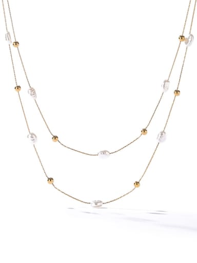 Titanium Steel Imitation Pearl Irregular Minimalist Multi Strand Necklace