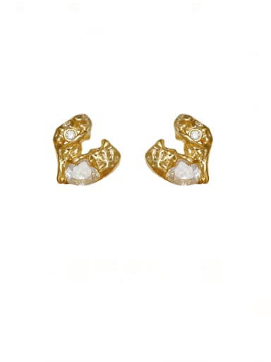 16K gold Brass Cubic Zirconia Heart Trend Stud Earring