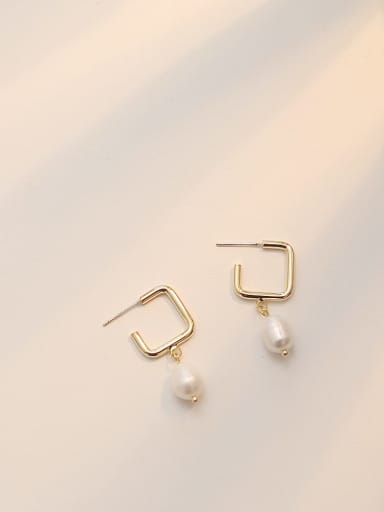 14K  gold Copper Freshwater Pearl Geometric Minimalist Drop Trend Korean Fashion Earring